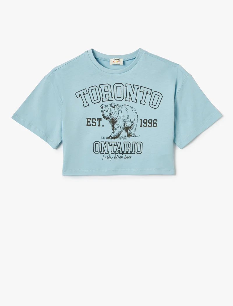 كوتون Crew Neck Printed Crop T-Shirt