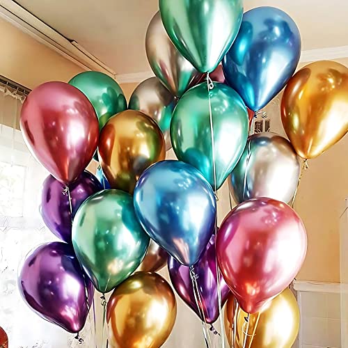Flyloons 100 pcs Multi Color Chrome Balloons for Birthday decoration celebration Anniversary baby shower Girls Boys Men Women - Image 1