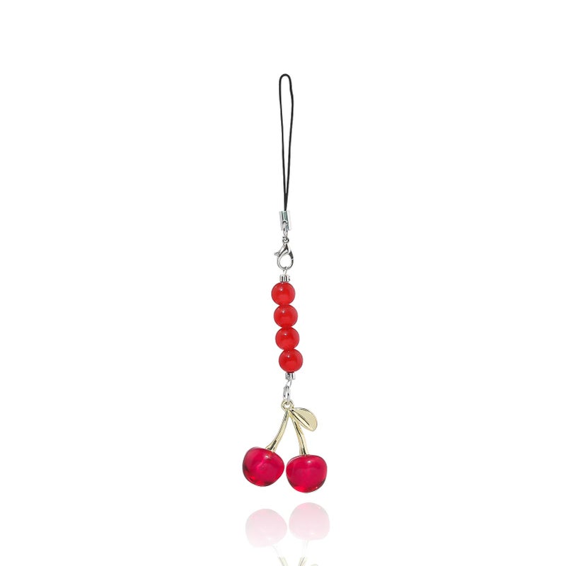 SORGERLY Cherry Beaded Phone Charms - Cell Phone Case Strap Lanyard with Lobster Clasp - Cute Bag Purse Backpack Keychain Accessories for Women (Red) - Image 1