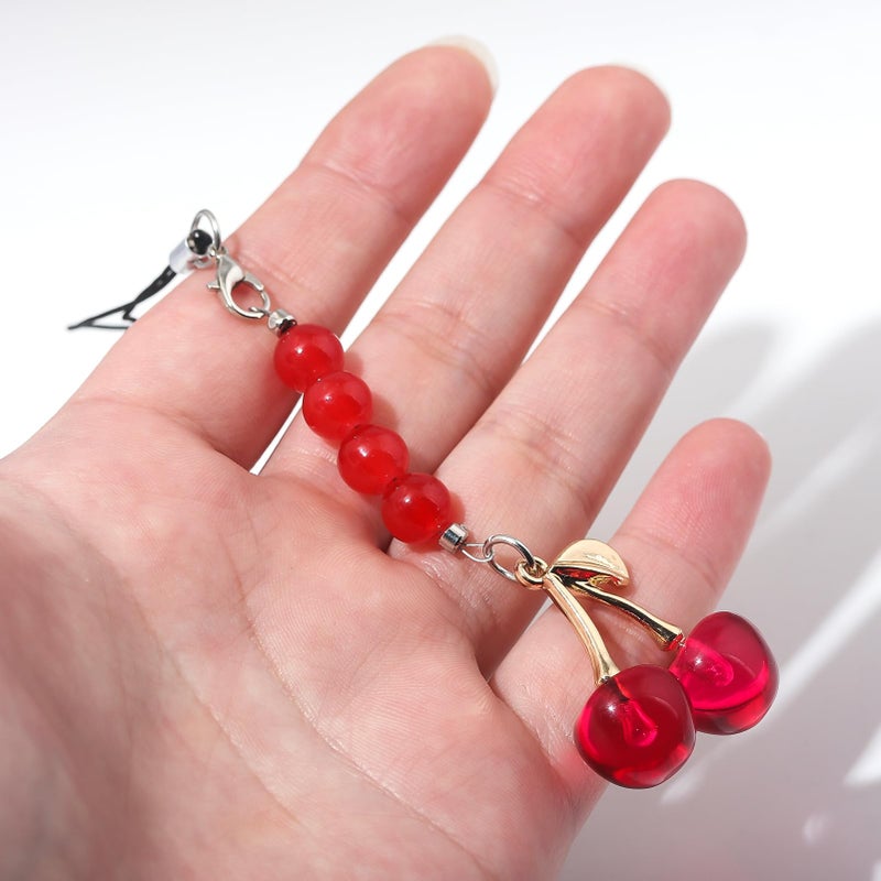 SORGERLY Cherry Beaded Phone Charms - Cell Phone Case Strap Lanyard with Lobster Clasp - Cute Bag Purse Backpack Keychain Accessories for Women (Red) - Image 2