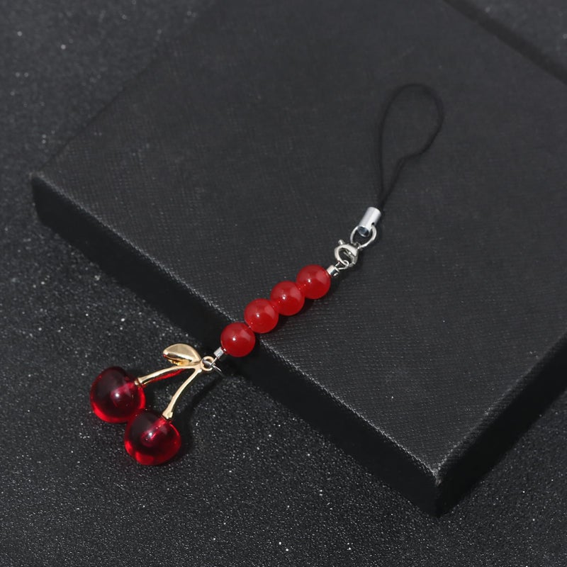 SORGERLY Cherry Beaded Phone Charms - Cell Phone Case Strap Lanyard with Lobster Clasp - Cute Bag Purse Backpack Keychain Accessories for Women (Red) - Image 4