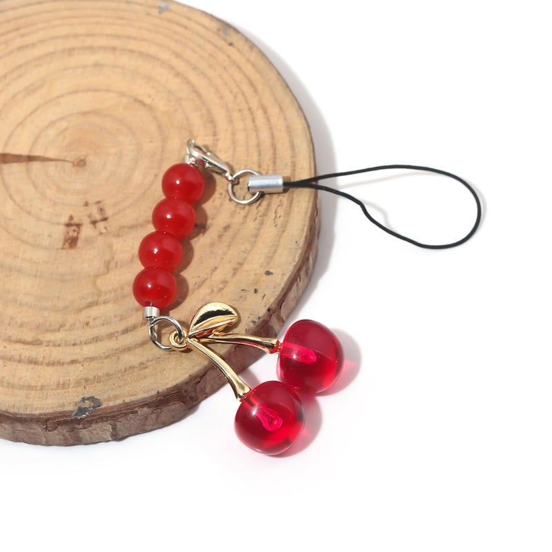 SORGERLY Cherry Beaded Phone Charms - Cell Phone Case Strap Lanyard with Lobster Clasp - Cute Bag Purse Backpack Keychain Accessories for Women (Red) - Image 3