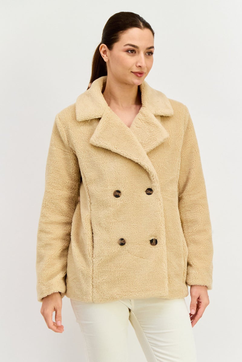 Women Textured Soft Shell Jacket, Beige