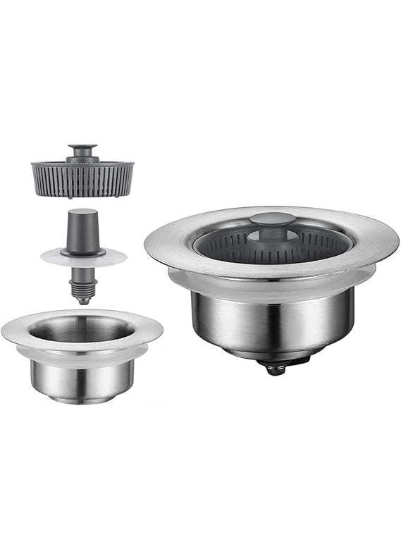 Prostuff.in Prostuff.in® 3-in-1 Pop Up Sink Strainer Drainer for Kitchen | Silver Plated Stainless Steel Stopper, Waste Filter, Rust Resistant, Leak Proof, Universal Fit, Modern Design 1Pcs  - Image 1