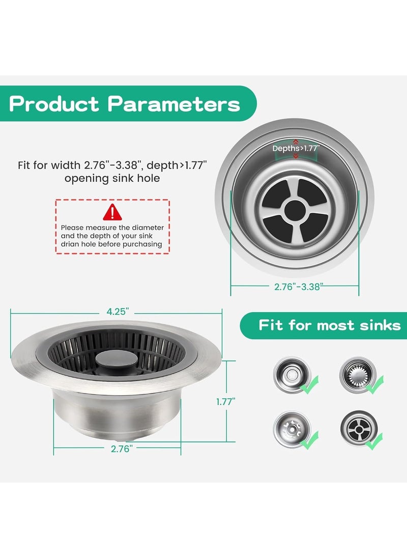 Prostuff.in Prostuff.in® 3-in-1 Pop Up Sink Strainer Drainer for Kitchen | Silver Plated Stainless Steel Stopper, Waste Filter, Rust Resistant, Leak Proof, Universal Fit, Modern Design 1Pcs  - Image 4