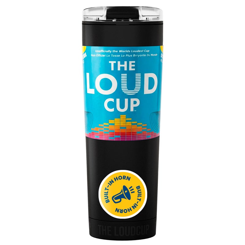 Loud Cup The LoudCup Blow Horn Tumbler, Cheer & Sip 2-in-1 Reusable Water Bottle with Built-In Horn for Sports Games, Tailgates, Parties & Events, BPA-Free, 23 oz, Jet Black - Image 1