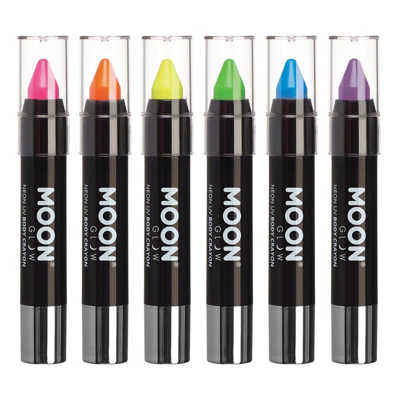 Moon Glow - Blacklight Neon Face Paint Stick / Body Crayon makeup for the Face & Body - Pastel set of 6 colours - Glows brightly under blacklights