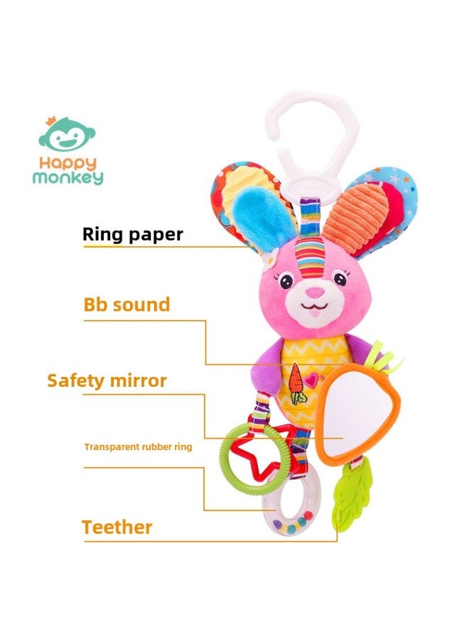 Happy Monkey Baby Rattle Pendant Teeth Lathe Hanging Newborn Teeth Plush Toy Baby Toy-Color:Lathe Hanging - Multi-eared Rabbit - Image 1