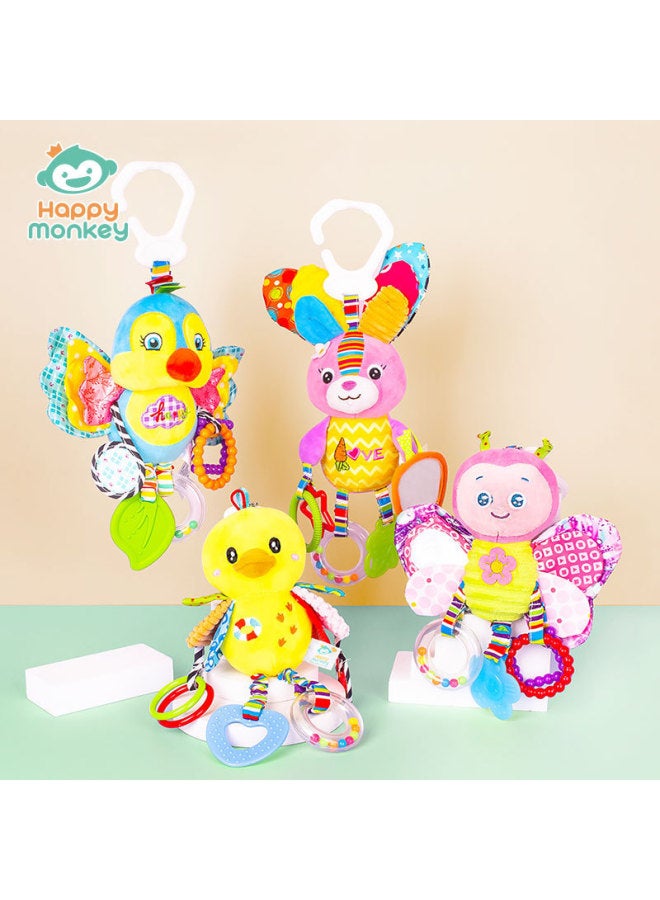 Happy Monkey Baby Rattle Pendant Teeth Lathe Hanging Newborn Teeth Plush Toy Baby Toy-Color:Lathe Hanging - Multi-eared Rabbit - Image 2