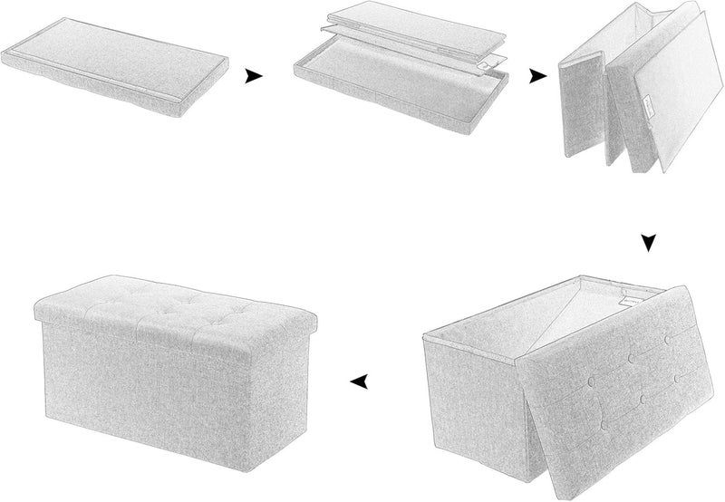 UREVO Folding Storage Ottoman Cube - Light Grey, 76 x 38 x 38 cm, 150 KG Capacity - Image 5