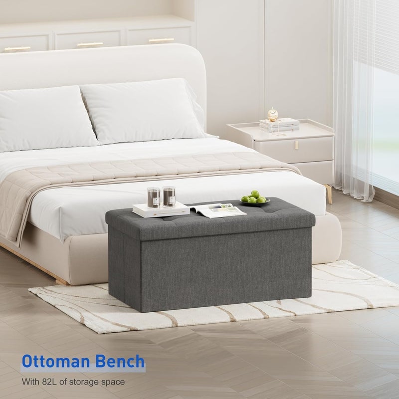UREVO Folding Storage Ottoman Cube - Light Grey, 76 x 38 x 38 cm, 150 KG Capacity - Image 2