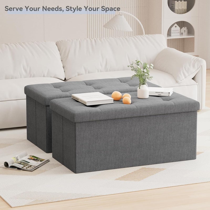 UREVO Folding Storage Ottoman Cube - Light Grey, 76 x 38 x 38 cm, 150 KG Capacity - Image 4