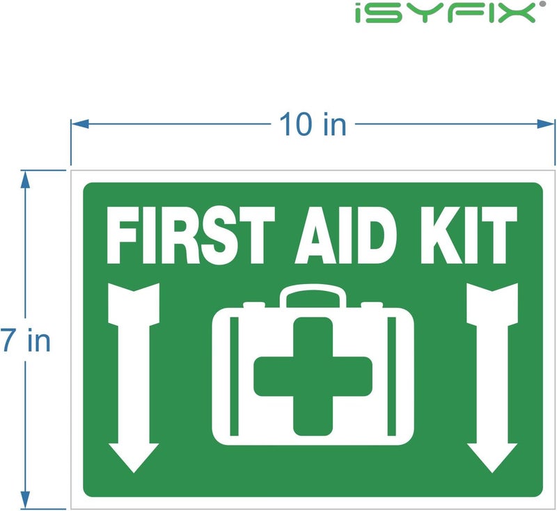 iSYFIX First Aid Kit Sticker Sign for Home, Schools & Business - 2 Pack 10x7 Inch - Premium Self-Adhesive Vinyl, Laminated for Ultimate UV, Weather, Scratch and Fade Resistance, Indoor & Outdoor - Image 2