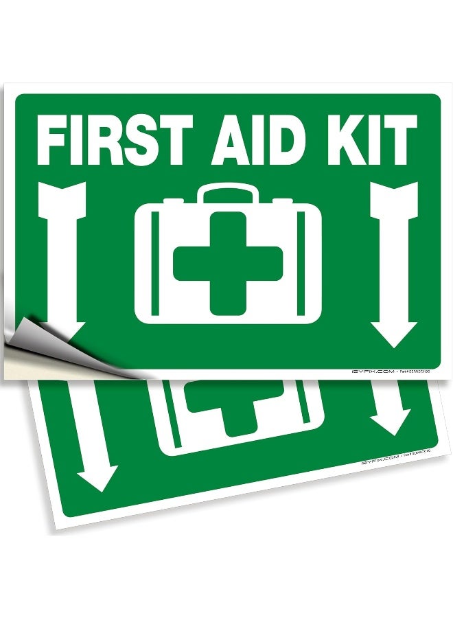 iSYFIX First Aid Kit Sticker Sign for Home, Schools & Business - 2 Pack 10x7 Inch - Premium Self-Adhesive Vinyl, Laminated for Ultimate UV, Weather, Scratch and Fade Resistance, Indoor & Outdoor - Image 1