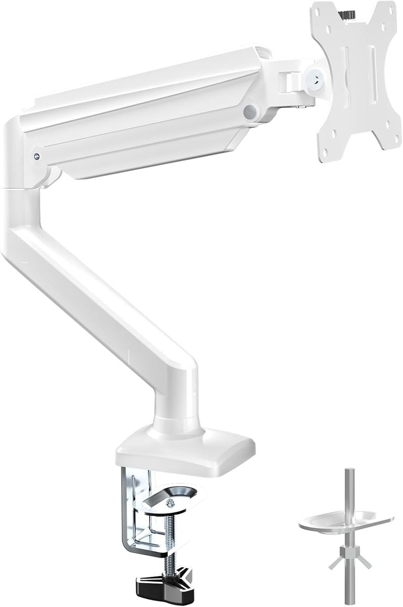 سوبتيكس حامل شاشة سوبتيك لشاشات LED LCD مقاس 13-32 بوصة حتى 9 كجم، ذراع شاشة بنابض غازي، قابل للدوران 360° وقابل لضبط الارتفاع والميلان، حامل شاشة متوافق مع VESA 75x75/100x100 مم، أبيض - Image 1