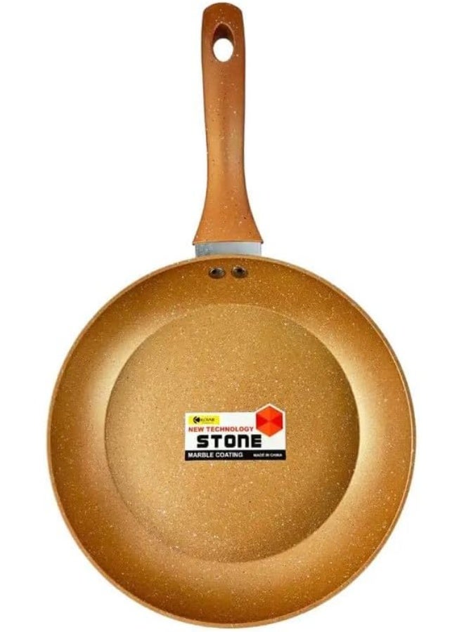 STONE مقلاة كوفار غير لاصقة – أواني طهي صحية مع طلاء رخامي لعمل أومليت مثالي – مقلاة شيف من الألمنيوم المتين مع قاعدة تحريض لطهي سهل - 26 سم برونزي - Image 1