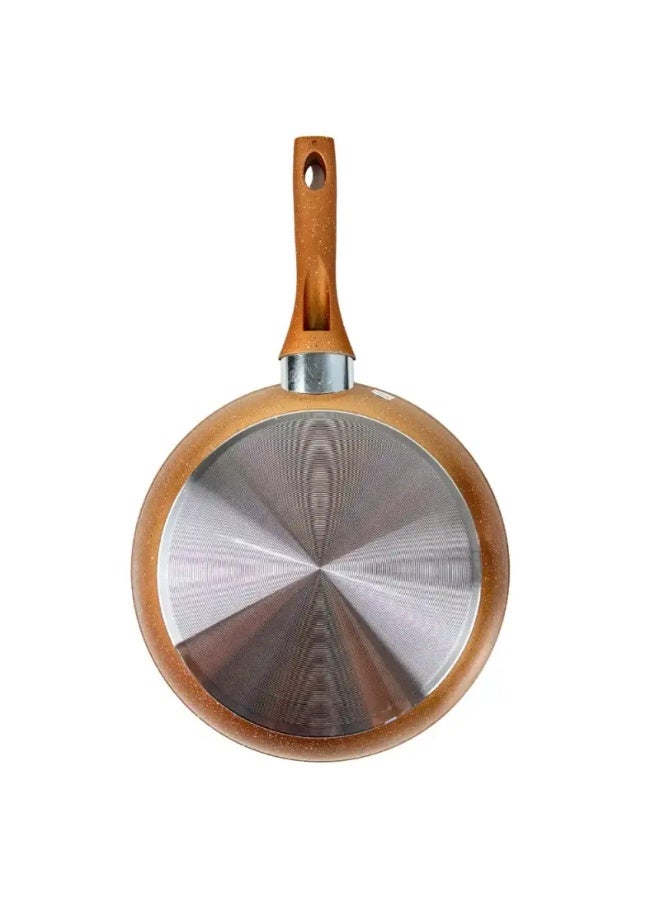 STONE مقلاة كوفار غير لاصقة – أواني طهي صحية مع طلاء رخامي لعمل أومليت مثالي – مقلاة شيف من الألمنيوم المتين مع قاعدة تحريض لطهي سهل - 26 سم برونزي - Image 3