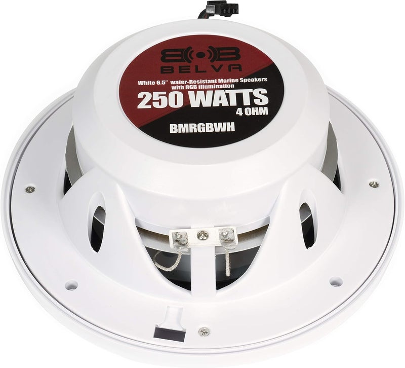BELVA BMRGBWH 500W Peak (250W RMS) 6.5" 2-Way White Coaxial Marine Speakers with Multi-Color LED Lighting for Boats/ATV/UTV/SxS/Powersport - Image 4