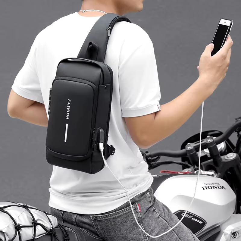 Yatee Men’s Sling Bag with USB Charging Port, Anti-Theft Crossbody Chest Bag, Waterproof Shoulder Backpack for Travel, Office, College & Daily Use (Brown Grey) - Image 3