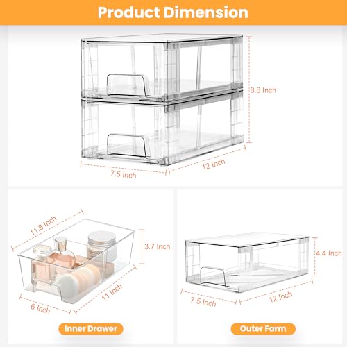 COKIHOM 6 Pack Stackable Storage Drawers,Plastic Organizers Bins, Drawers Storage with Handles and Movable Dividers for Organization and Storage in Fridge,Bathroom, Pantry, Kitchen Cabinets, Under Sink - Image 4