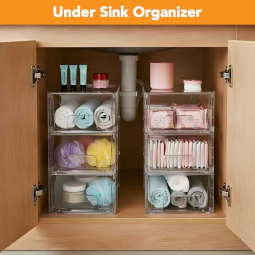 COKIHOM 6 Pack Stackable Storage Drawers,Plastic Organizers Bins, Drawers Storage with Handles and Movable Dividers for Organization and Storage in Fridge,Bathroom, Pantry, Kitchen Cabinets, Under Sink - Image 5