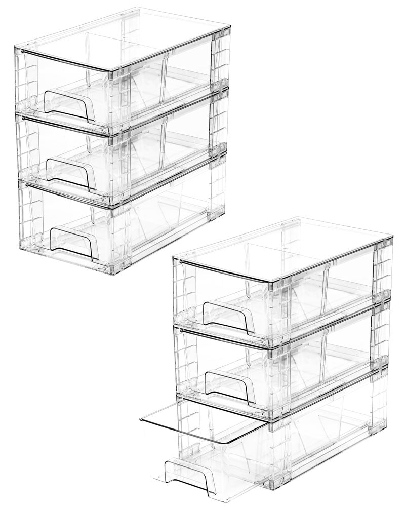 COKIHOM 6 Pack Stackable Storage Drawers,Plastic Organizers Bins, Drawers Storage with Handles and Movable Dividers for Organization and Storage in Fridge,Bathroom, Pantry, Kitchen Cabinets, Under Sink - Image 1