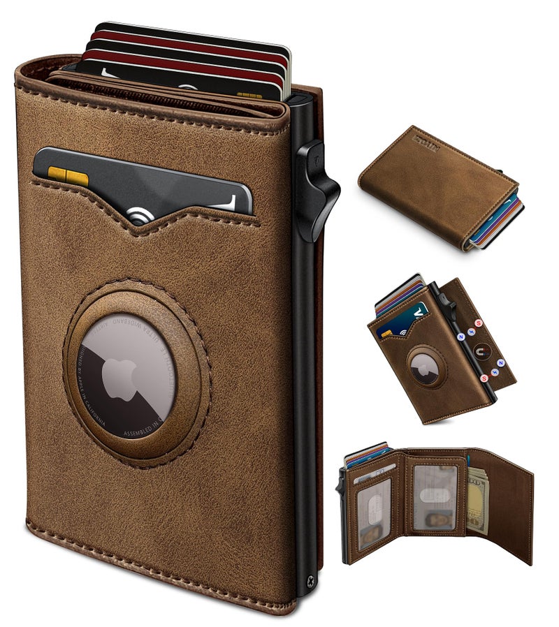 miyozi Airtag Wallet for Menwith Cash Pocket 2 ID Window 912 CardsMetal Case Smart Slim Pop Up Credit Card Holder Flip with Magnetic Closure RFID Blocking Trifold wallet with Gift Box - Image 2