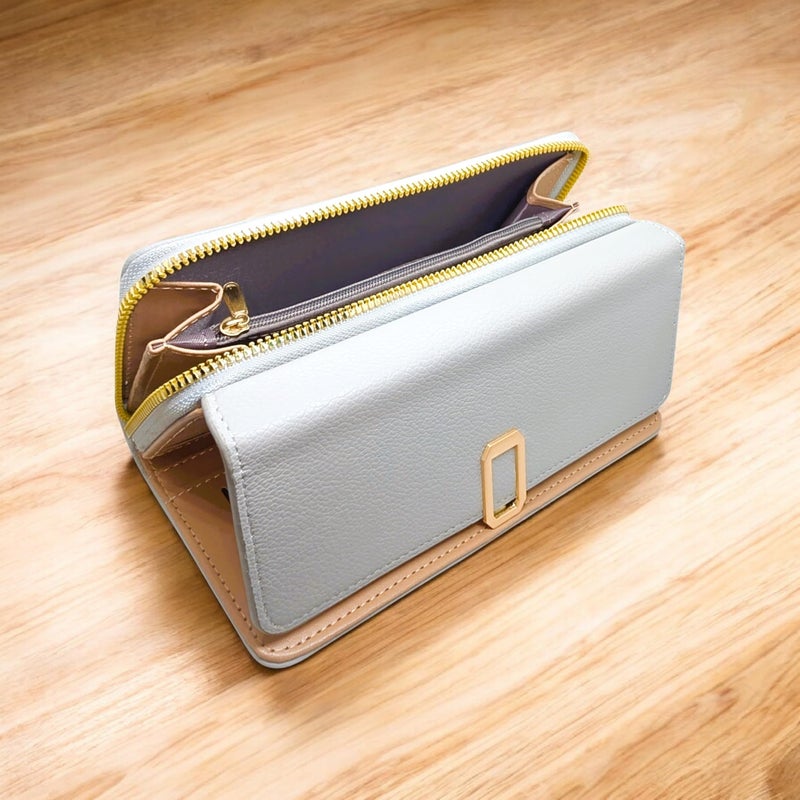 Women's Long Wallet, Slim Bifold Leather Clutch with 11 Card Slots, ID Window & Zipper Pocket, Multi-Functional Phone Organizer with Button Closure (Grey) - Image 2
