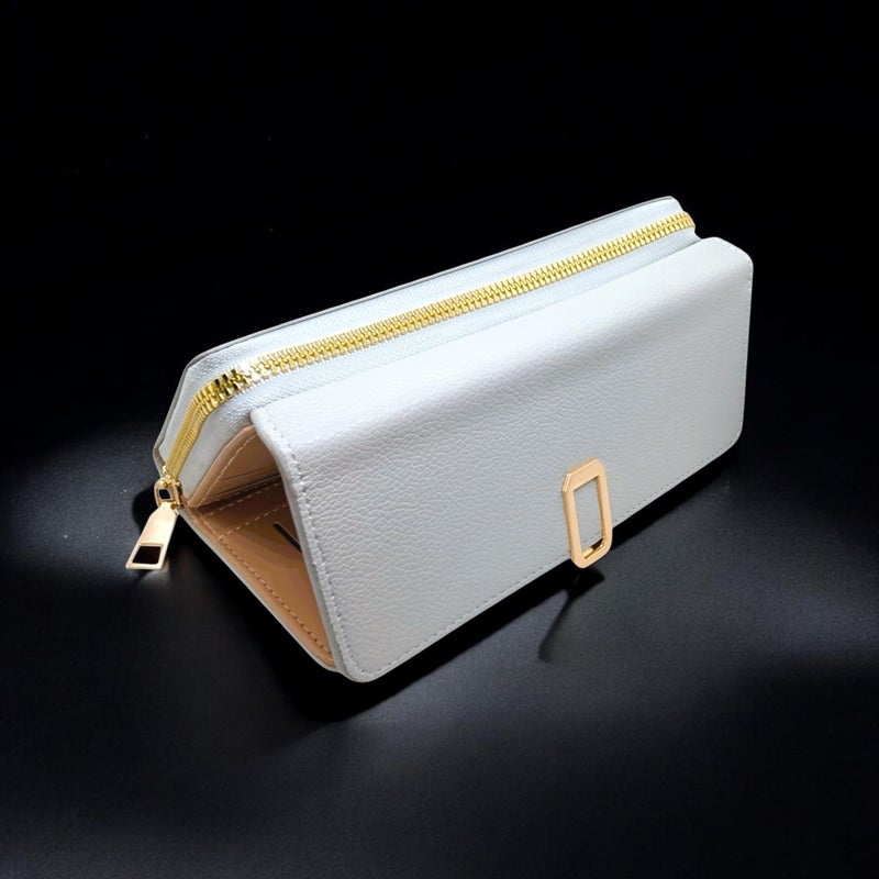 Women's Long Wallet, Slim Bifold Leather Clutch with 11 Card Slots, ID Window & Zipper Pocket, Multi-Functional Phone Organizer with Button Closure (Grey) - Image 4