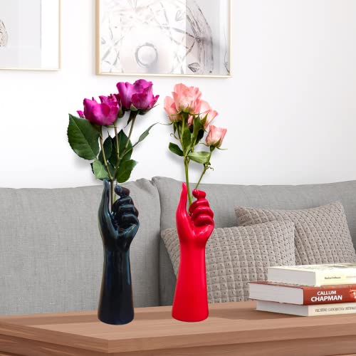 MARINER'S CREATION Set of Two Premium vase for Home Decor, Office Decor and Gift Color-Black red size-7x7x25,5 cm - Image 1