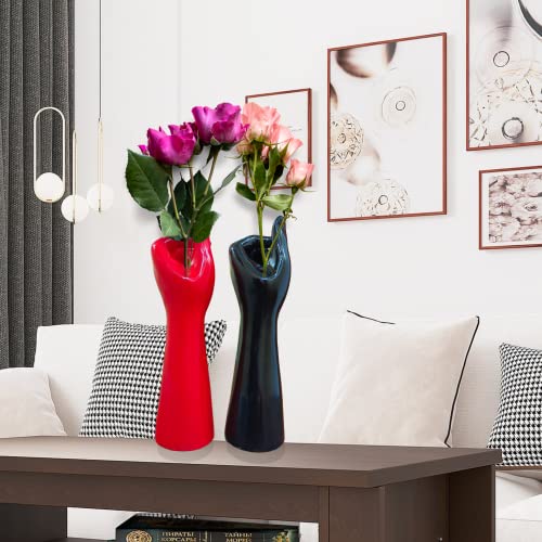 MARINER'S CREATION Set of Two Premium vase for Home Decor, Office Decor and Gift Color-Black red size-7x7x25,5 cm - Image 2