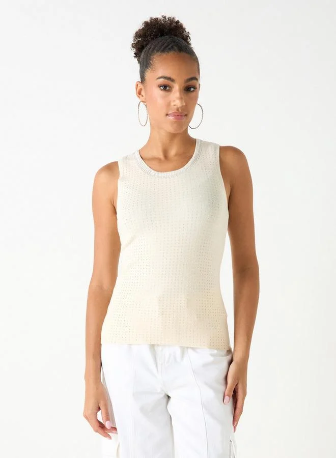 2Xtremz 2Xtremz Embellished Sleeveless Tank Top with Round Neck