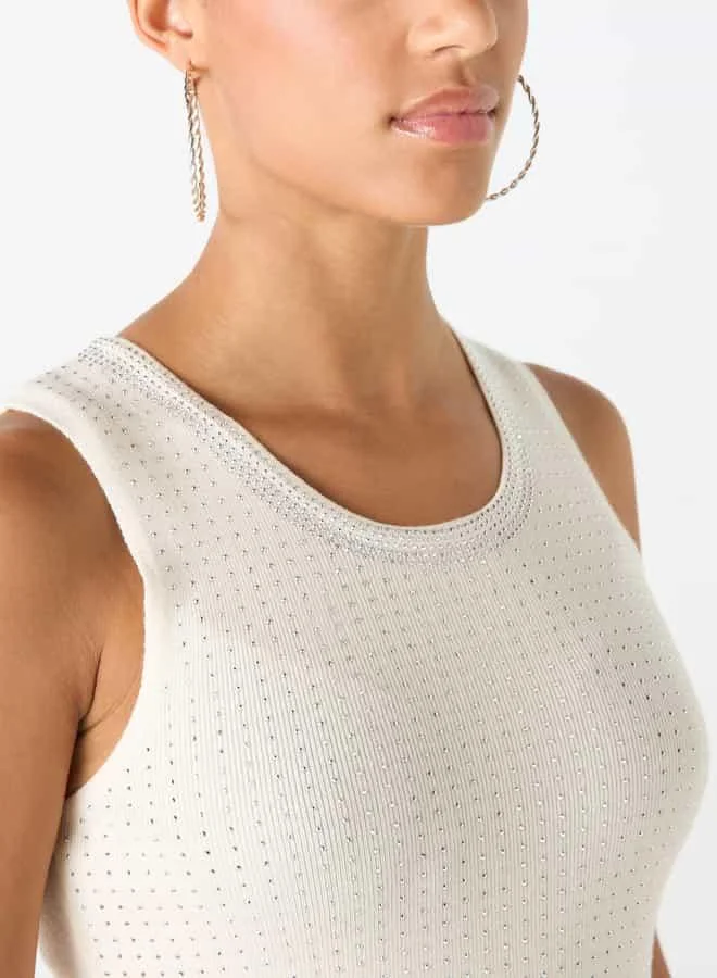 2Xtremz 2Xtremz Embellished Sleeveless Tank Top with Round Neck