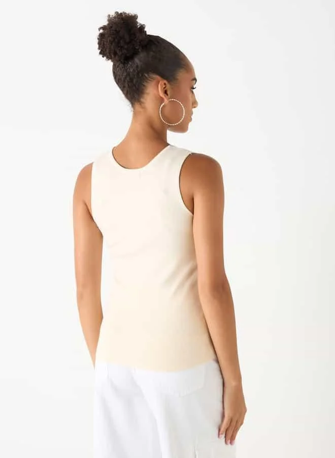 2Xtremz 2Xtremz Embellished Sleeveless Tank Top with Round Neck