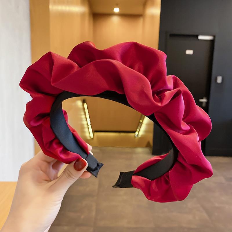 Loquat Fashionable Black Wide Edge Hair Ties Women Headwear Supernatural Hair Clips Fresh Sweet Style Korean Style Headdress Summer 1# Red-Satin Fold Headband