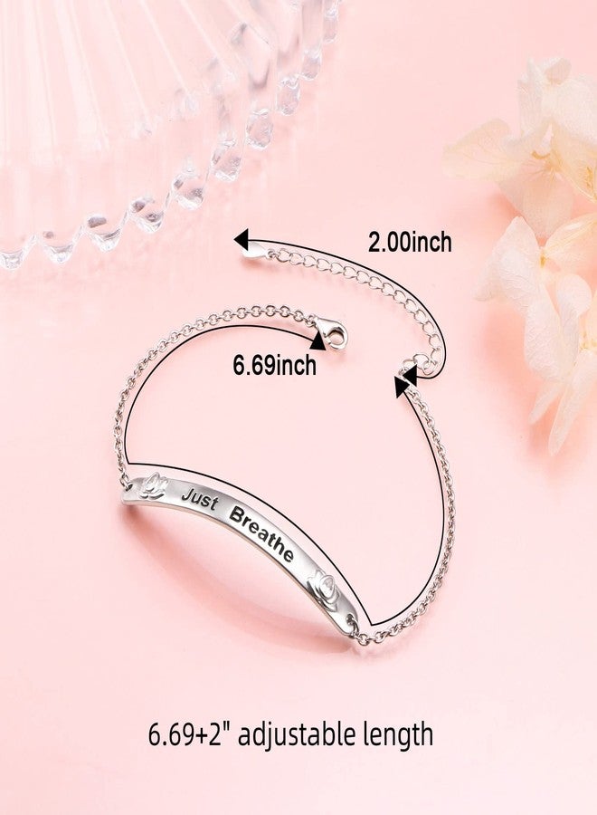 Flyow 925 Sterling Silver Just Breathe Bracelet for Women for Anxiety Stress Relieving Lotus Flower Charm Bracelets for Lady Yoga Fans Inspirational Cuff Bangle Bracelets - Image 5