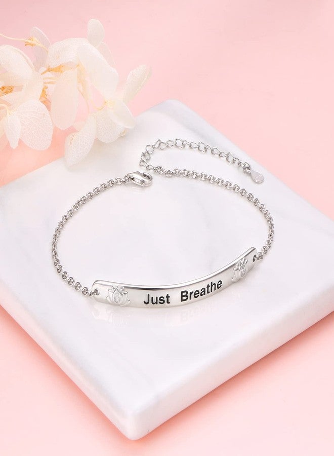 Flyow 925 Sterling Silver Just Breathe Bracelet for Women for Anxiety Stress Relieving Lotus Flower Charm Bracelets for Lady Yoga Fans Inspirational Cuff Bangle Bracelets - Image 4
