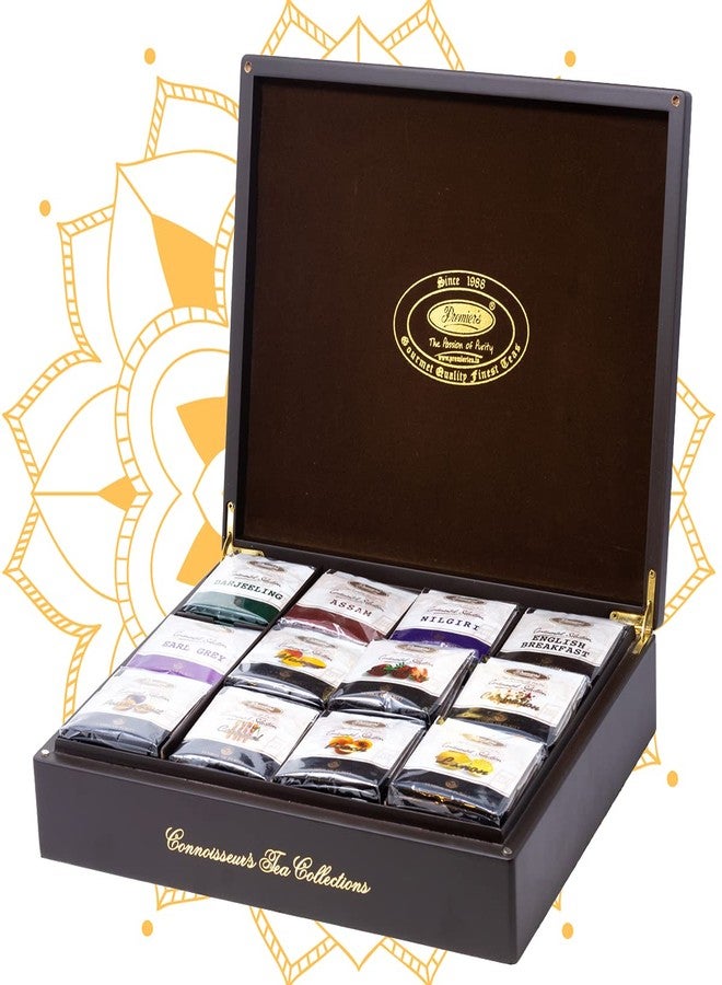 Premiers Connoisseur Collection Handcrafted Wooden Tea Gift Box with 12 Assorted Pure and Flavoured Tea Bags - 180 Cups | 360 Grams | Wooden Gift Box Series - Image 1