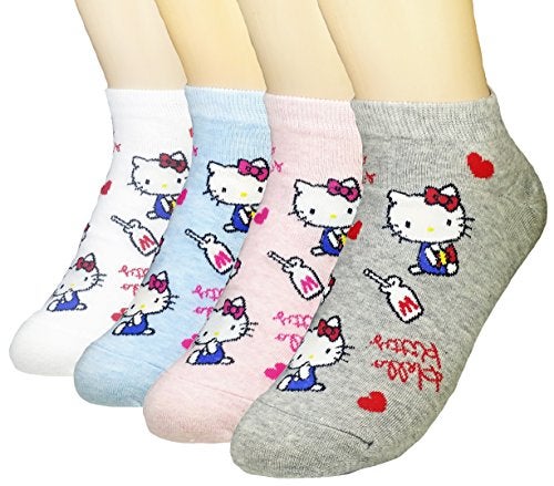 JJMax Women's Hello Kitty Cute Cotton Blend Ankle Socks Set, Milk Kitty, One Size - Image 1