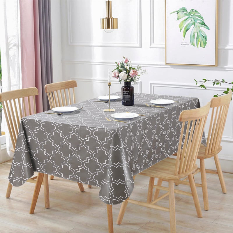 Vonabem Vonabem 100 Waterproof Rectangle PVC Tablecloth Vinyl Table Cloth Cover with Flannel Backing Oil Spill Proof Wipeable Table Cloths for Indoor Outdoor Grey52X70IN 