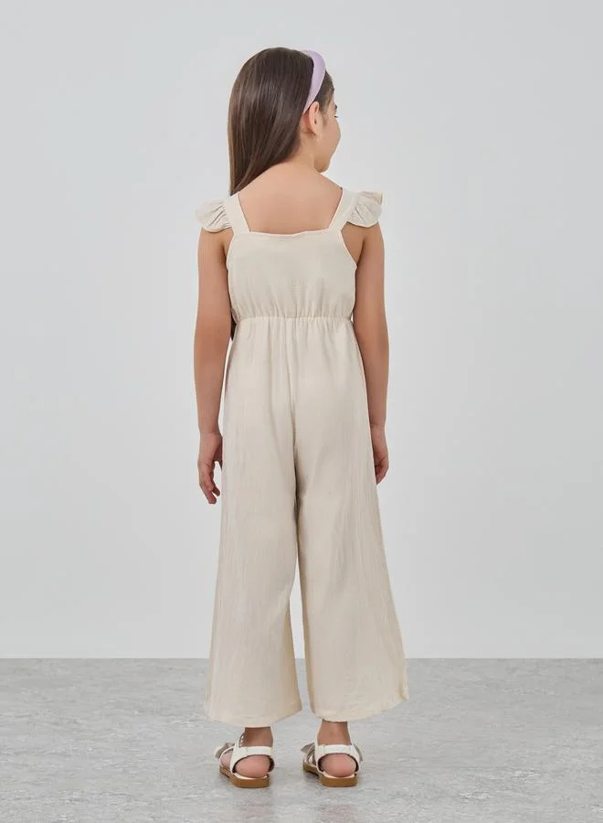 Take Two Take Two Floral Embroidery Ruffle Hem Wide Leg Jumpsuit