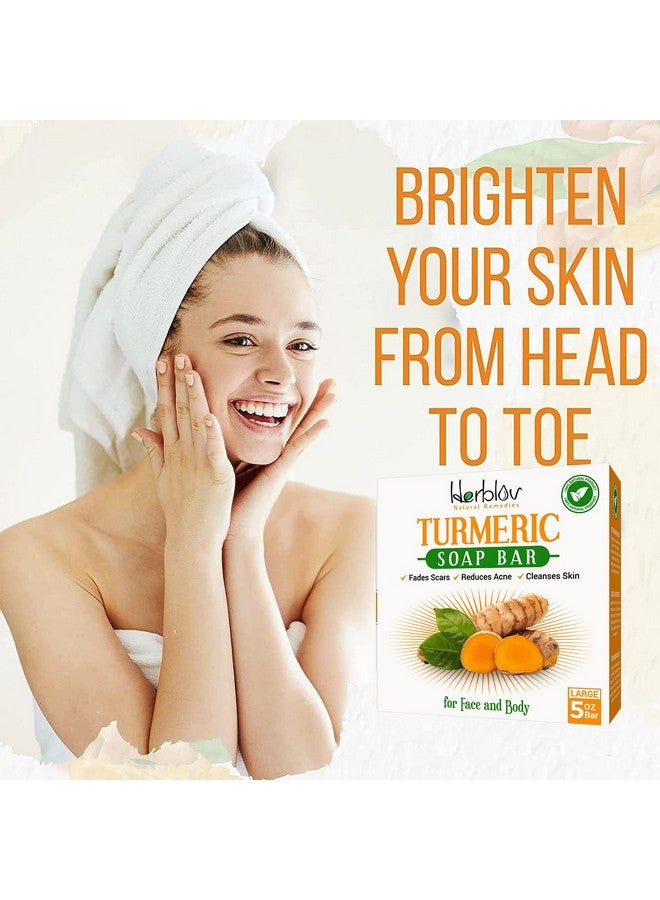 هيربلوڤ صابون الكركم الطبيعي للوجه والجسم - صابون الكركم لتفتيح البشرة للبقع الداكنة والمناطق الحميمة وتحت الإبطين - غسول الوجه بالكركم يقلل من حب الشباب ويزيل الندبات وينظف البشرة - 5 أونصة صنع في الولايات المتحدة الأمريكية... - Image 2