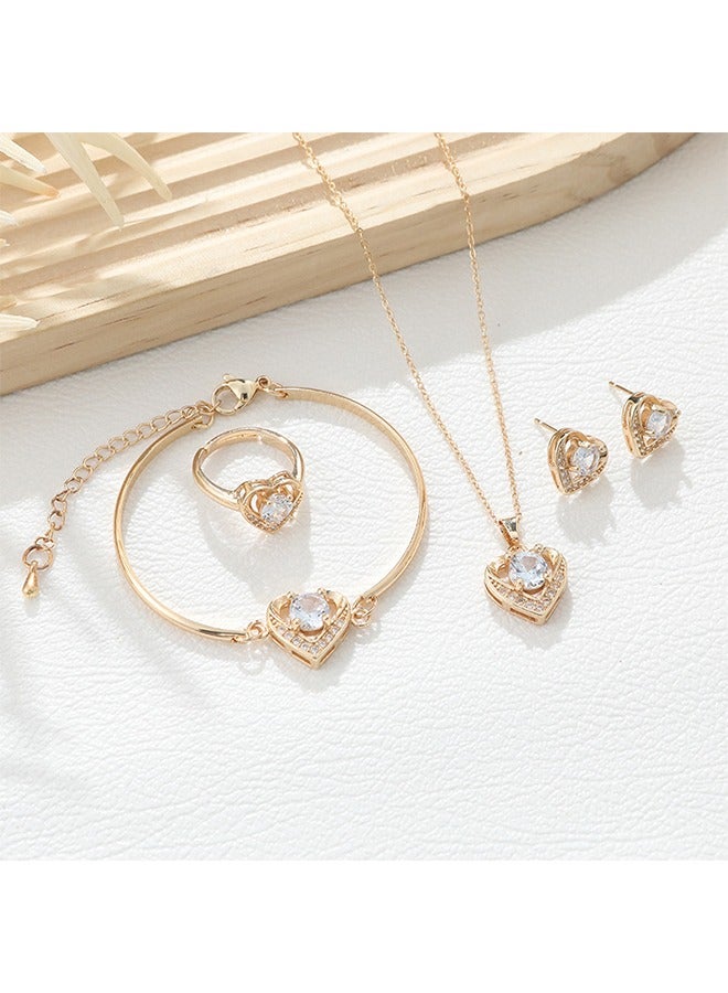 Beyond 3Pcs Rhinestone Jewelry Set, Wedding Jewelry Sets for Brides, Shinning Necklace Zircon Earrings Pendant Dress Accessory (Golden) - Image 3