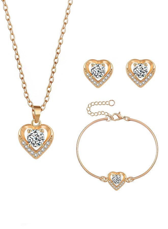 Beyond 3Pcs Rhinestone Jewelry Set, Wedding Jewelry Sets for Brides, Shinning Necklace Zircon Earrings Pendant Dress Accessory (Golden) - Image 1