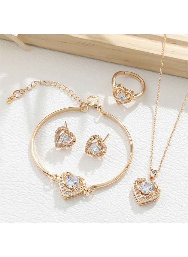 Beyond 3Pcs Rhinestone Jewelry Set, Wedding Jewelry Sets for Brides, Shinning Necklace Zircon Earrings Pendant Dress Accessory (Golden) - Image 4