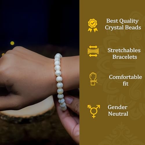 GEMSMANTRA Natural Mother of Pearl Bracelet for Men and Women | Lab Certified 8 mm Round Cut Beads | Unisex Healing Stone Bracelet for Gifting - Image 4