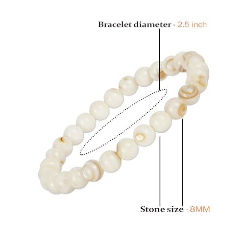 GEMSMANTRA Natural Mother of Pearl Bracelet for Men and Women | Lab Certified 8 mm Round Cut Beads | Unisex Healing Stone Bracelet for Gifting - Image 2