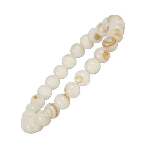 GEMSMANTRA Natural Mother of Pearl Bracelet for Men and Women | Lab Certified 8 mm Round Cut Beads | Unisex Healing Stone Bracelet for Gifting - Image 1