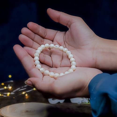 GEMSMANTRA Natural Mother of Pearl Bracelet for Men and Women | Lab Certified 8 mm Round Cut Beads | Unisex Healing Stone Bracelet for Gifting - Image 3