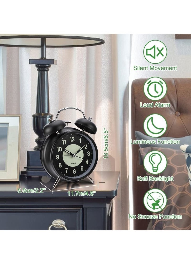 erorex Twin Bell Super Loud Battery Operated Vintage Alarm Clock Silent Non Ticking Analog Quartz with Backlight for Bedroom Heavy Sleepers - Image 3